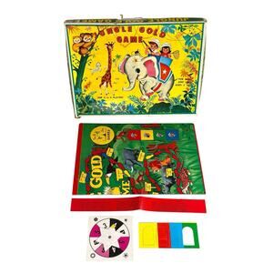 Antique "Jungle Gold Game" Children Family Board Game Toy Animal Safari 1940s